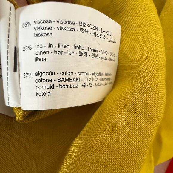 Zara Mustard Yellow Linen Blend Midi Dress | V-Neck Oversized Kaftan | XS - Picture 6 of 11